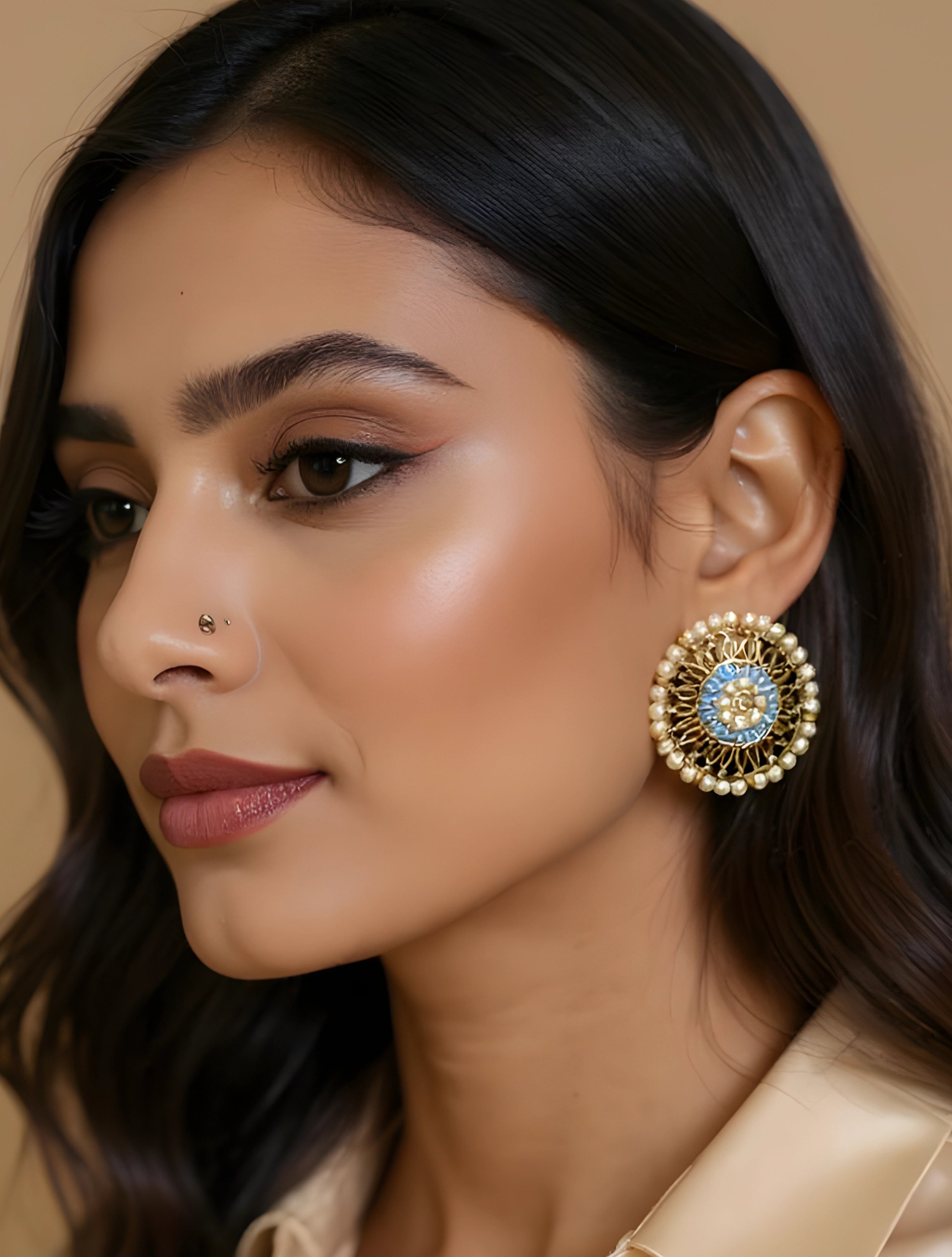 trueBrowns Blue Pearl Stud Earrings