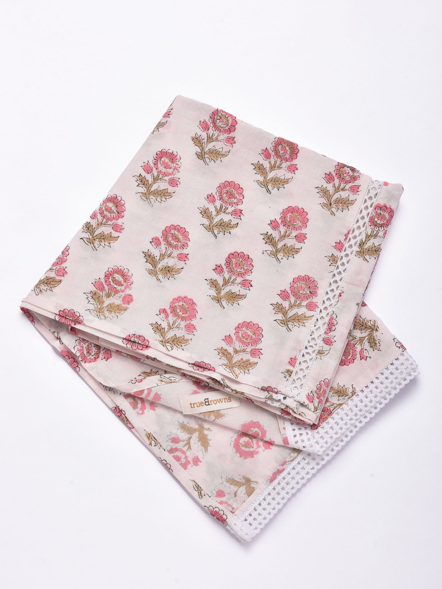 Pink Buta On White Print Cotton Stole