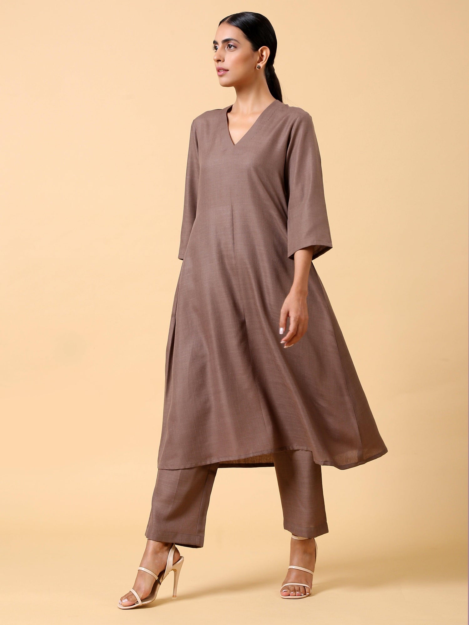 Cotton Linen Burnt Brown Kurta Pant Set - trueBrowns