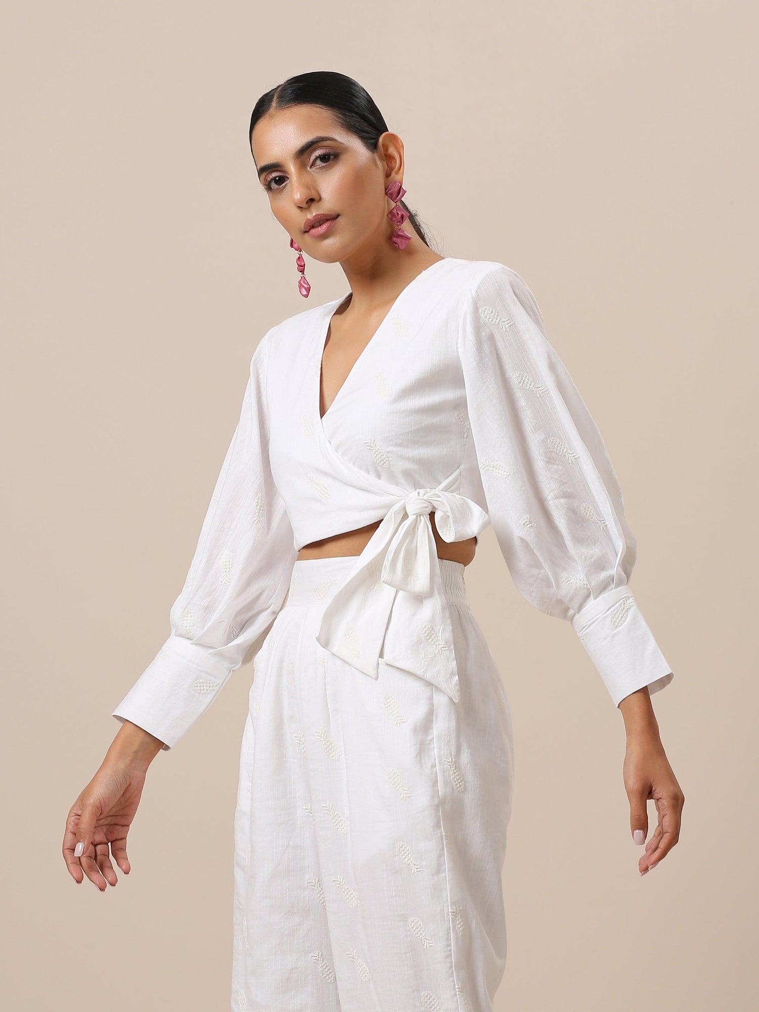 Cotton White Pineapple Embroidered Top - trueBrowns