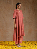 Blush Gold Cotton Relaxed High-Low Kurta Set