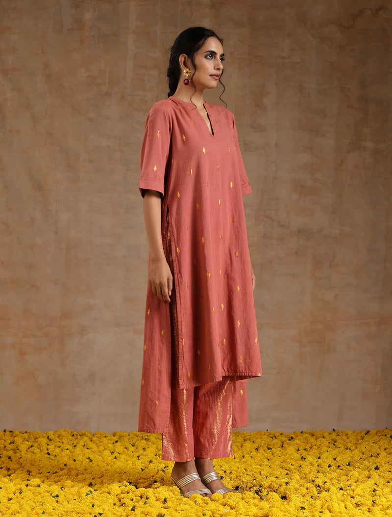 Blush Gold Cotton Relaxed High-Low Kurta Set