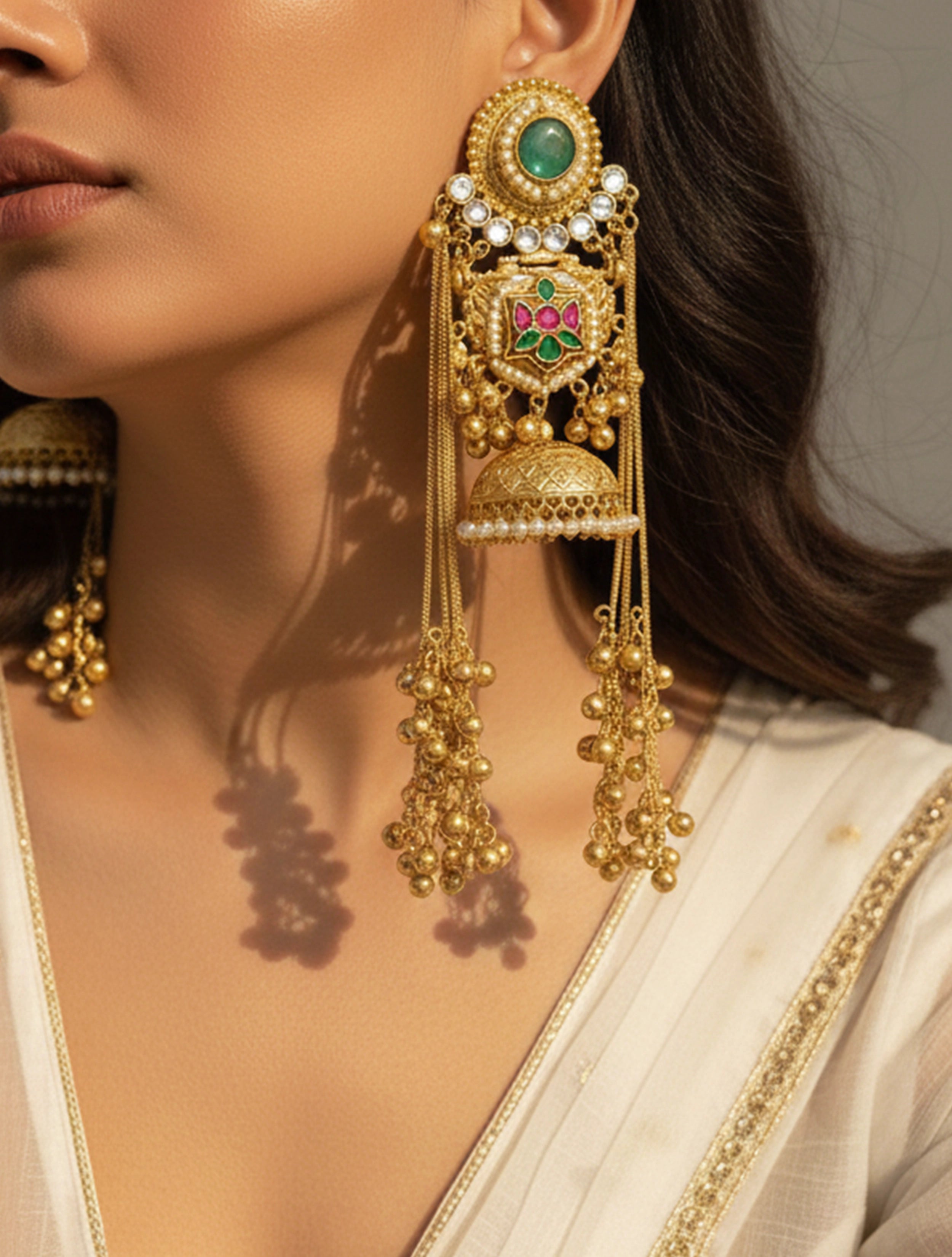 trueBrowns Kashmiri Kundan Turquoise Statement Earrings