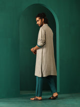 trueBrowns Men Grey Silk Long Kurta
