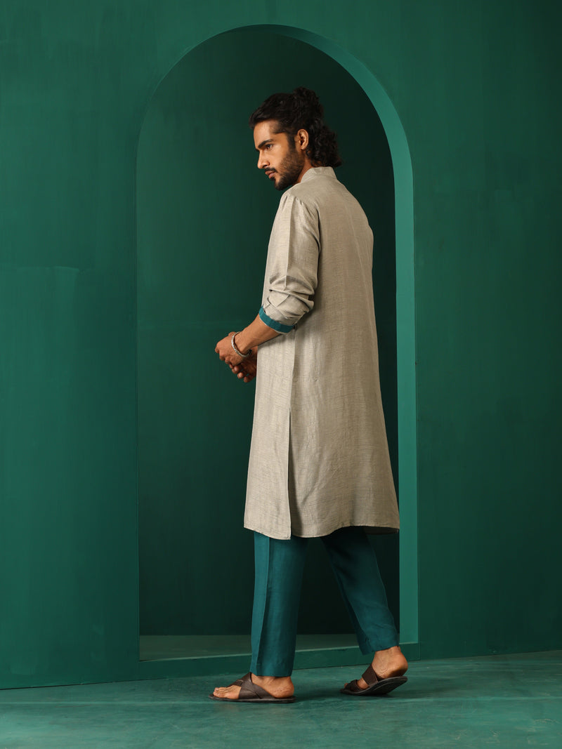 trueBrowns Men Grey Silk Long Kurta