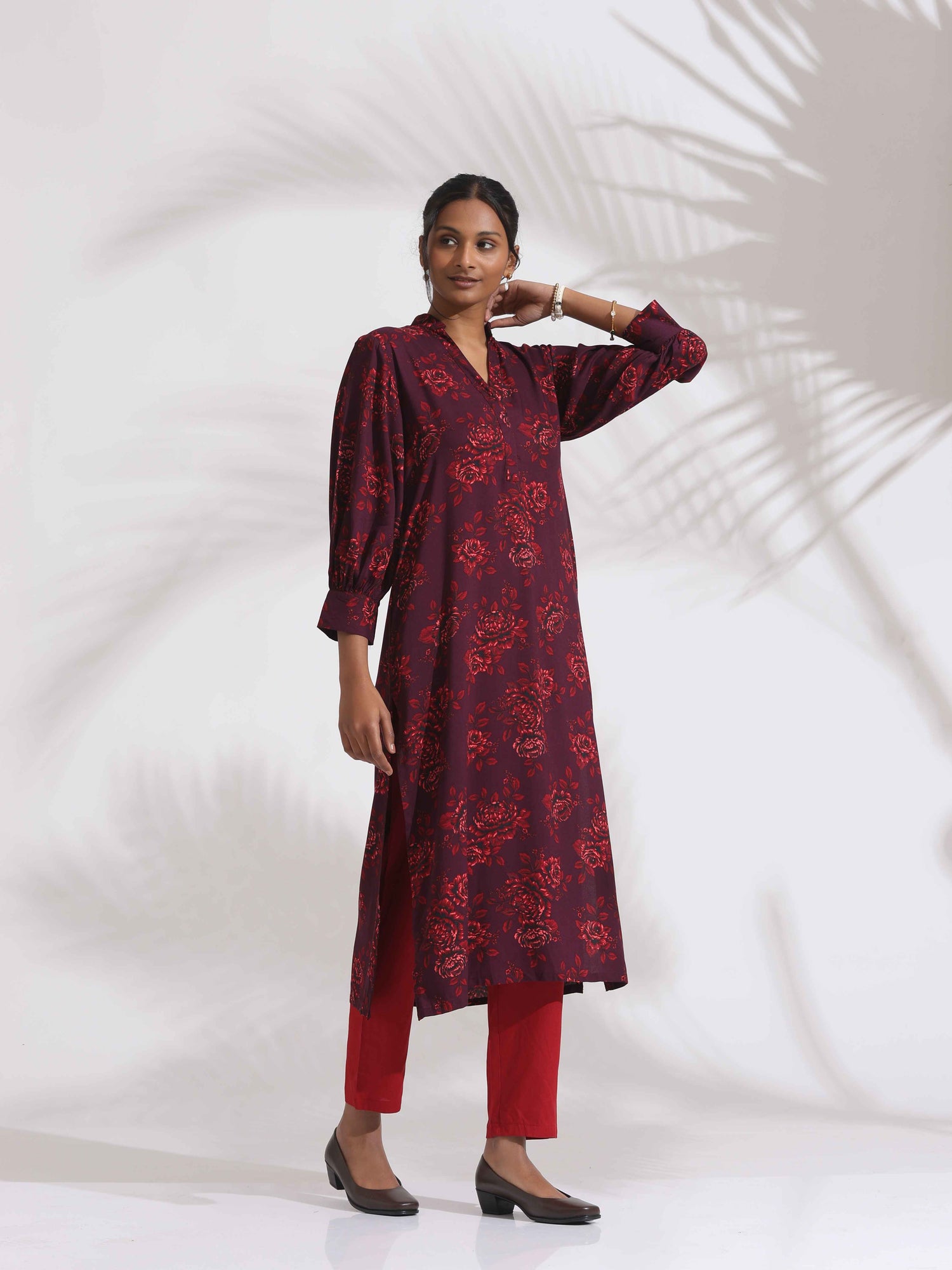 trueBrowns Purple Floral Print Kurta Set