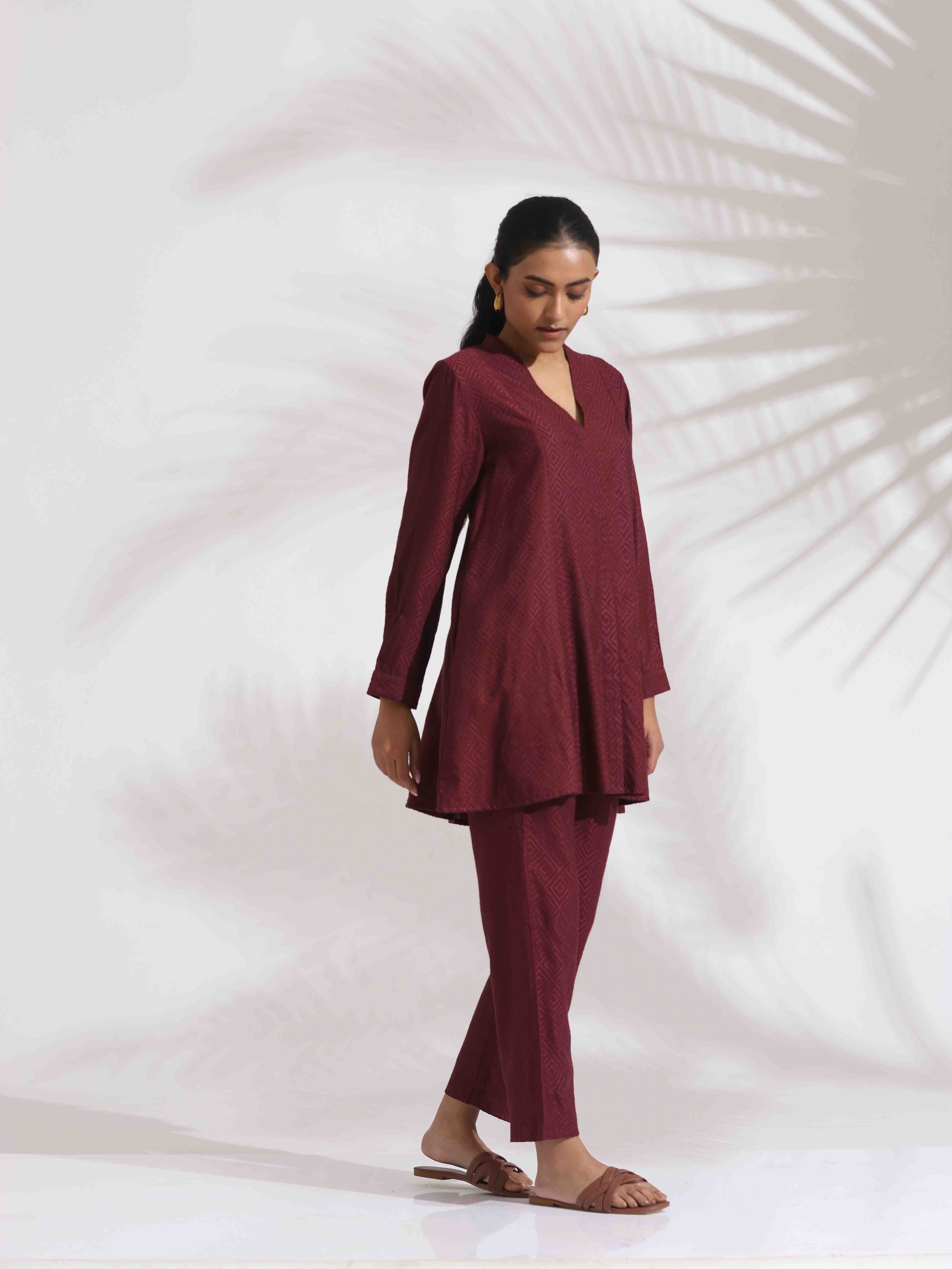 trueBrowns Maroon Dobby Co-ord Set