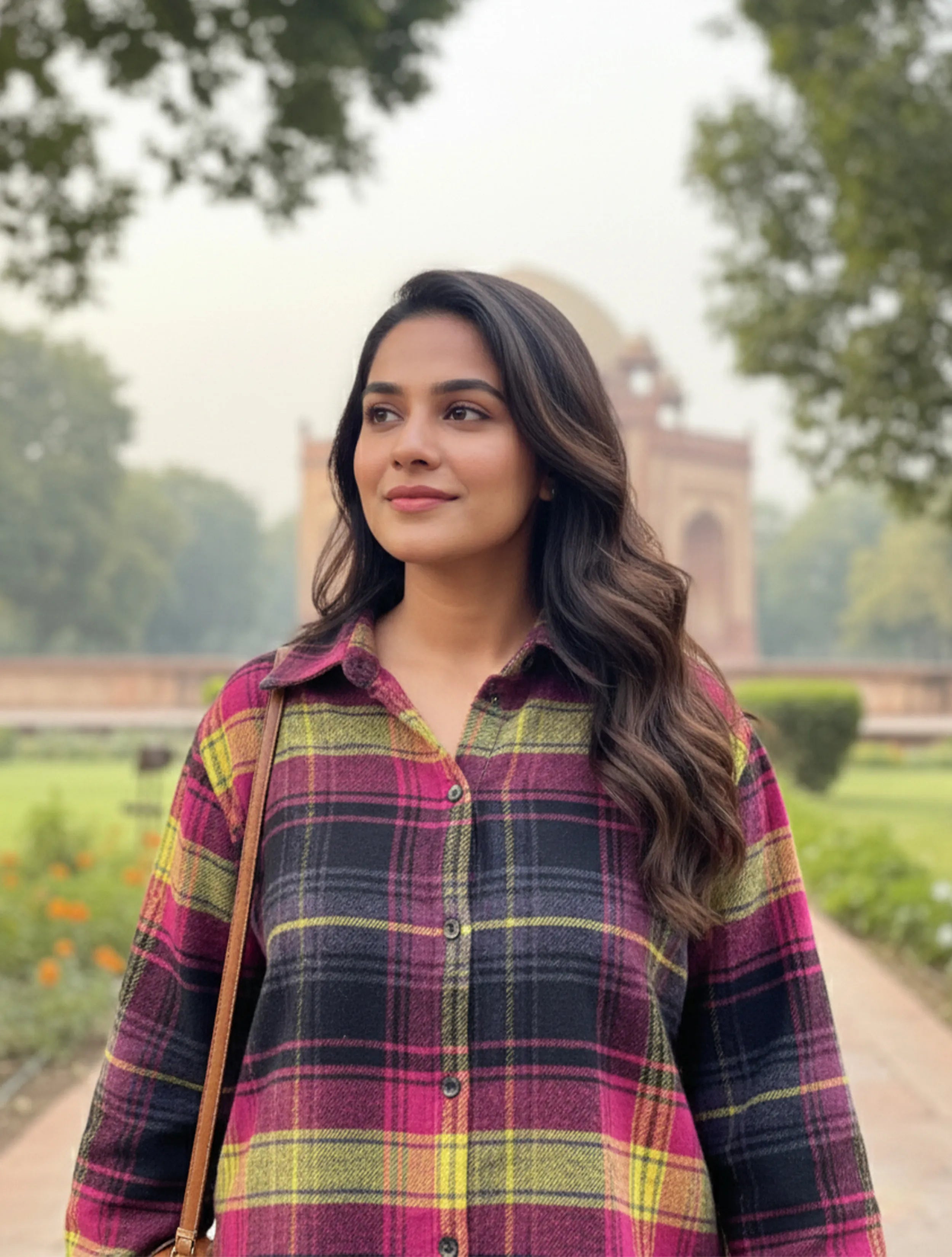 trueBrowns Pink Lime Check Woollen Shirt Top