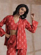 Red On Red Ikat Print Cotton Pant Suit Set