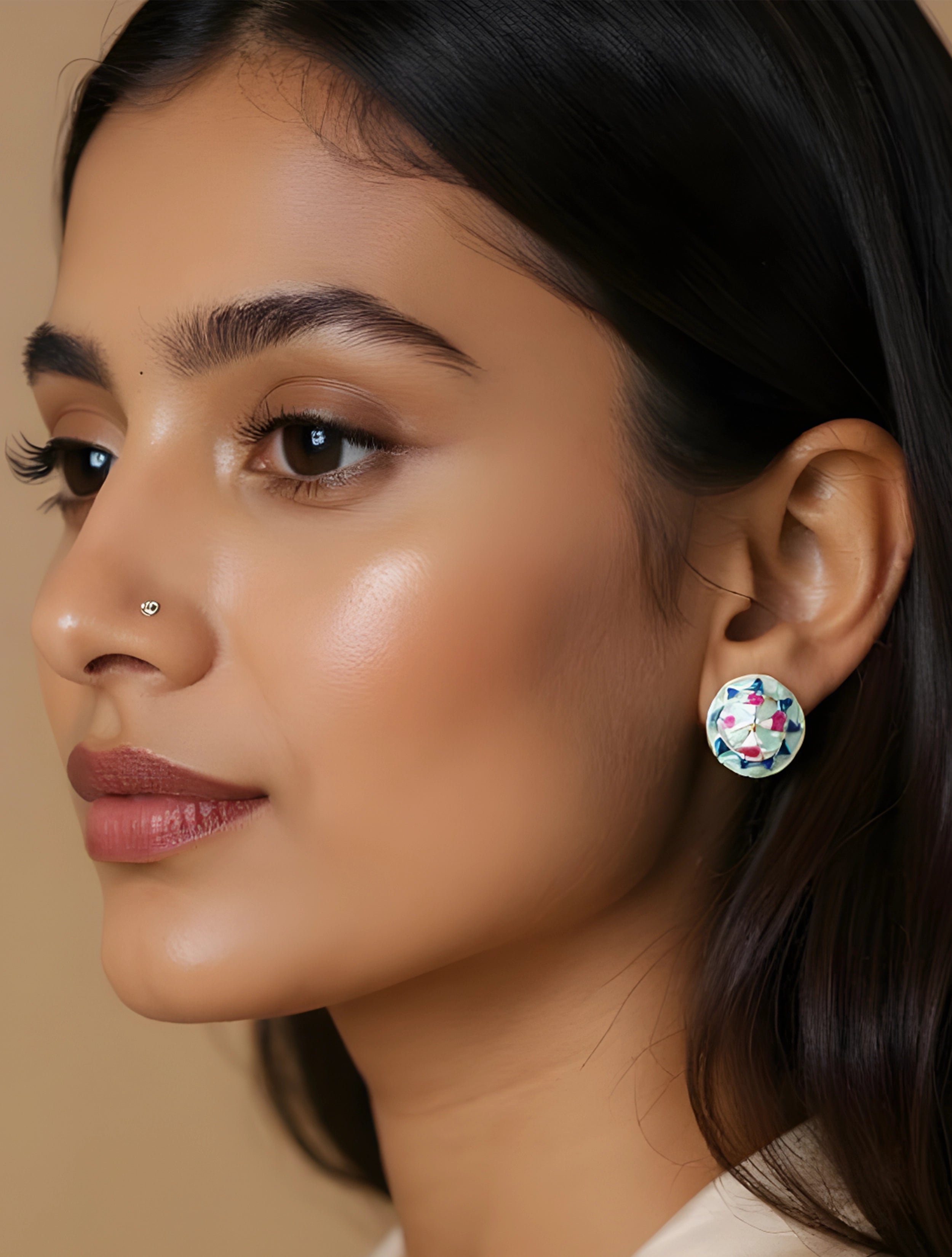 trueBrowns Pink Round Enamel Stud Earrings