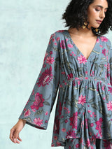 Grey Printed Velvet Co-Ord Set
