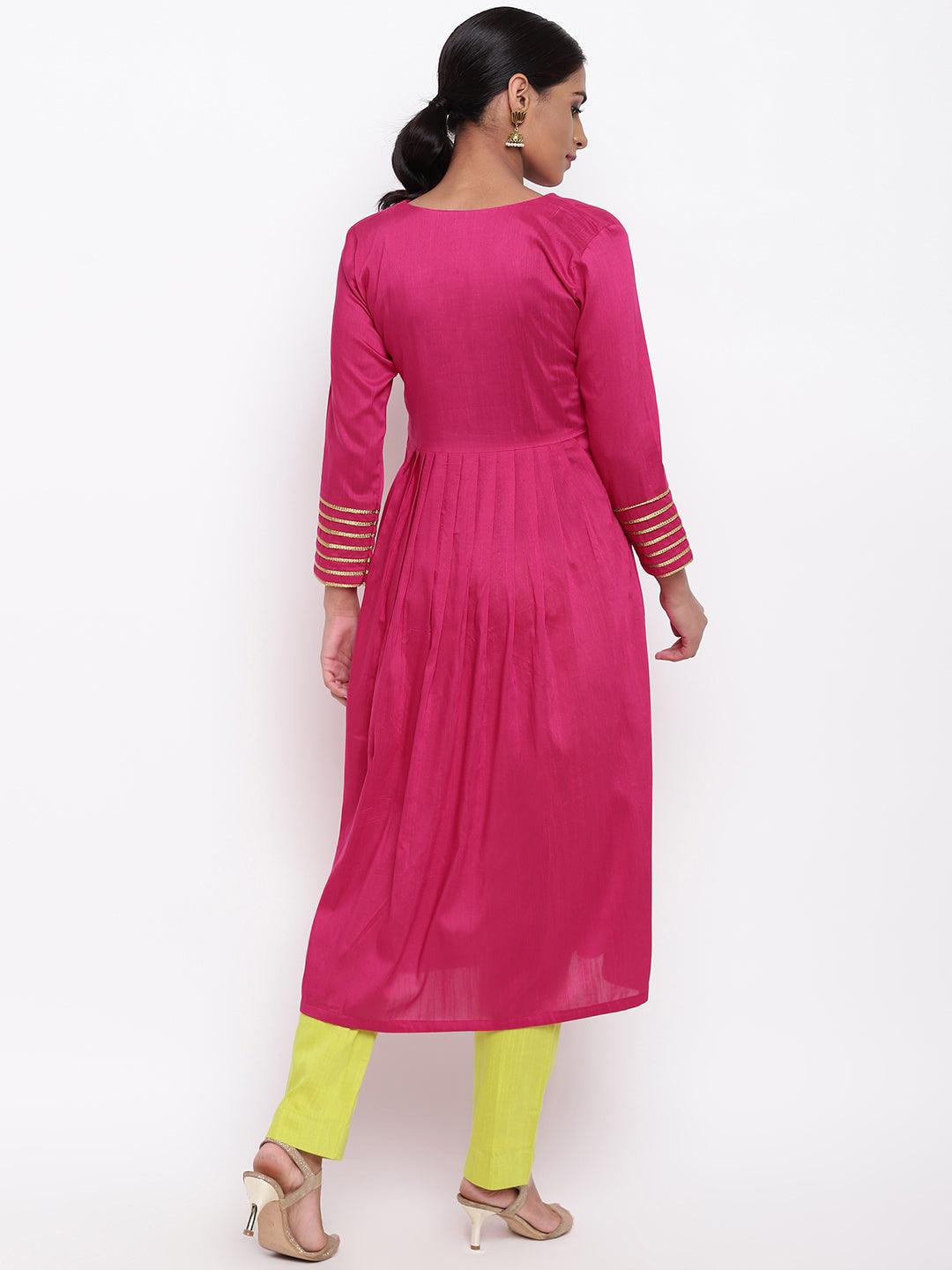 Pink Embellished Sleeve Kurta-Pant - trueBrowns