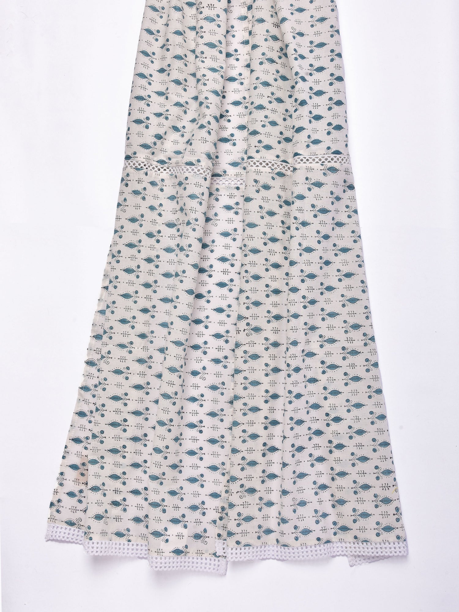 White Teal Buta Block Print Cotton Stole
