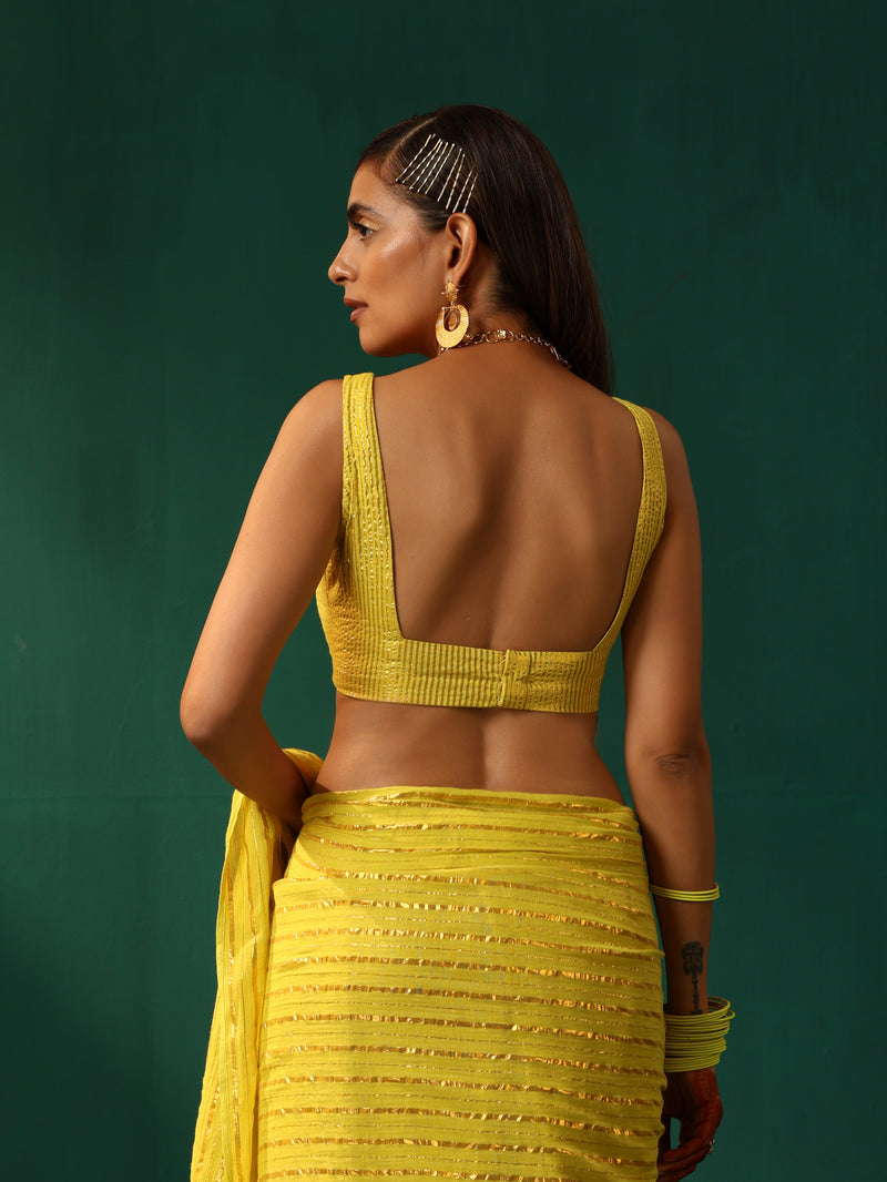 trueBrowns Lime Cotton Gold Lurex Sleeveless Blouse