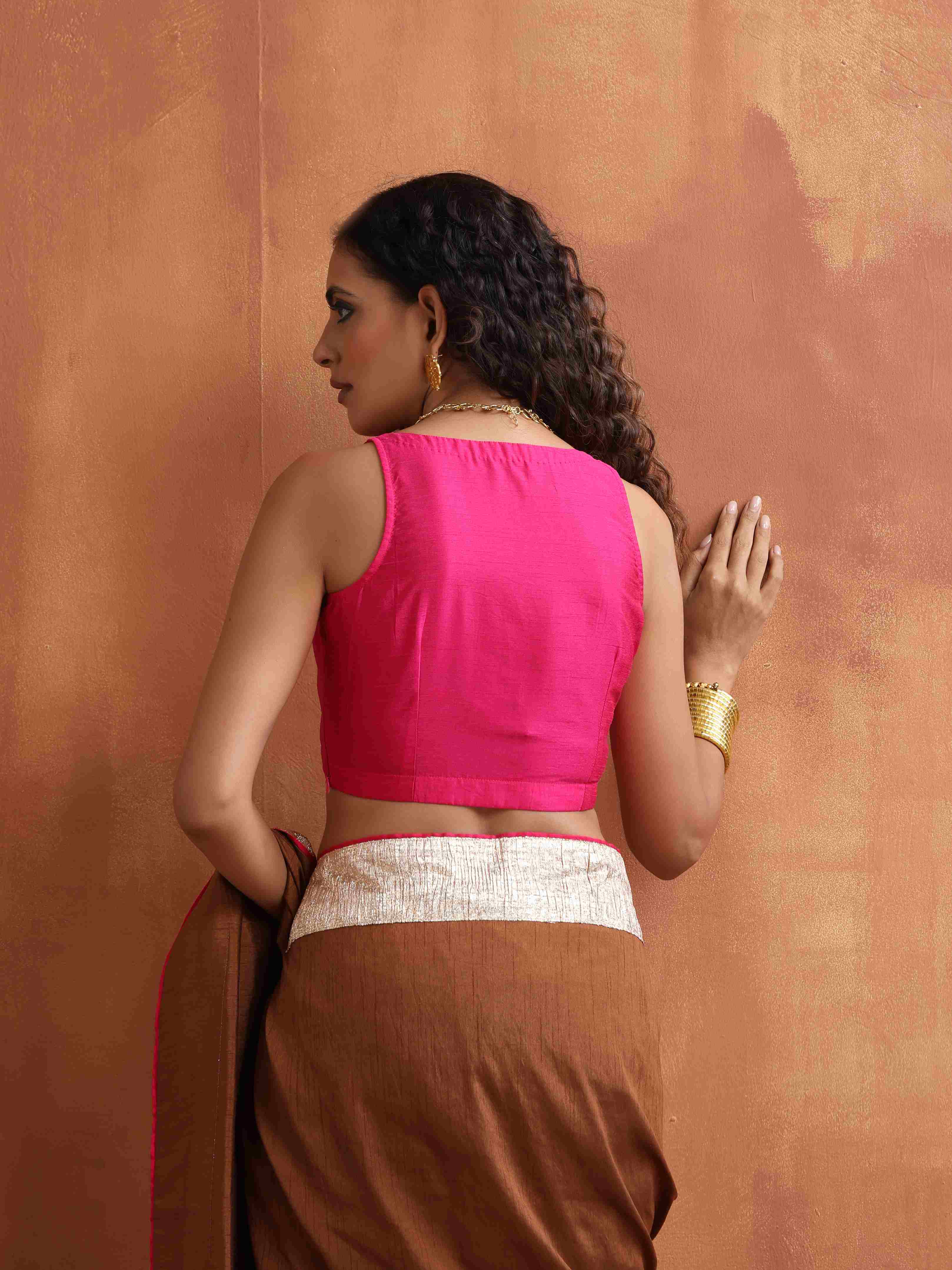 trueBrowns Pink Silk Sleeveless Blouse