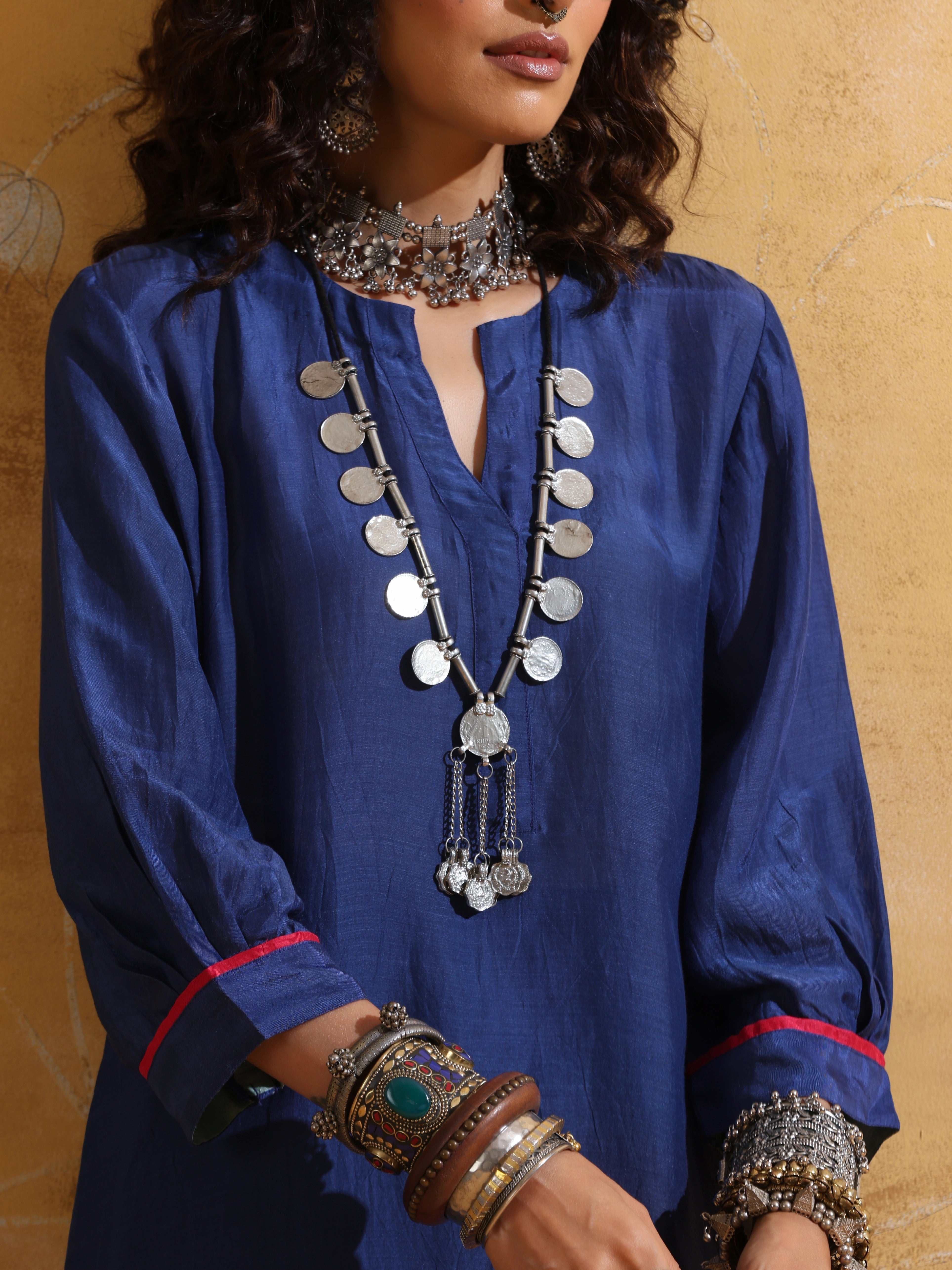 trueBrowns Blue Muslin Silk Relaxed Kurta Co-ord Set