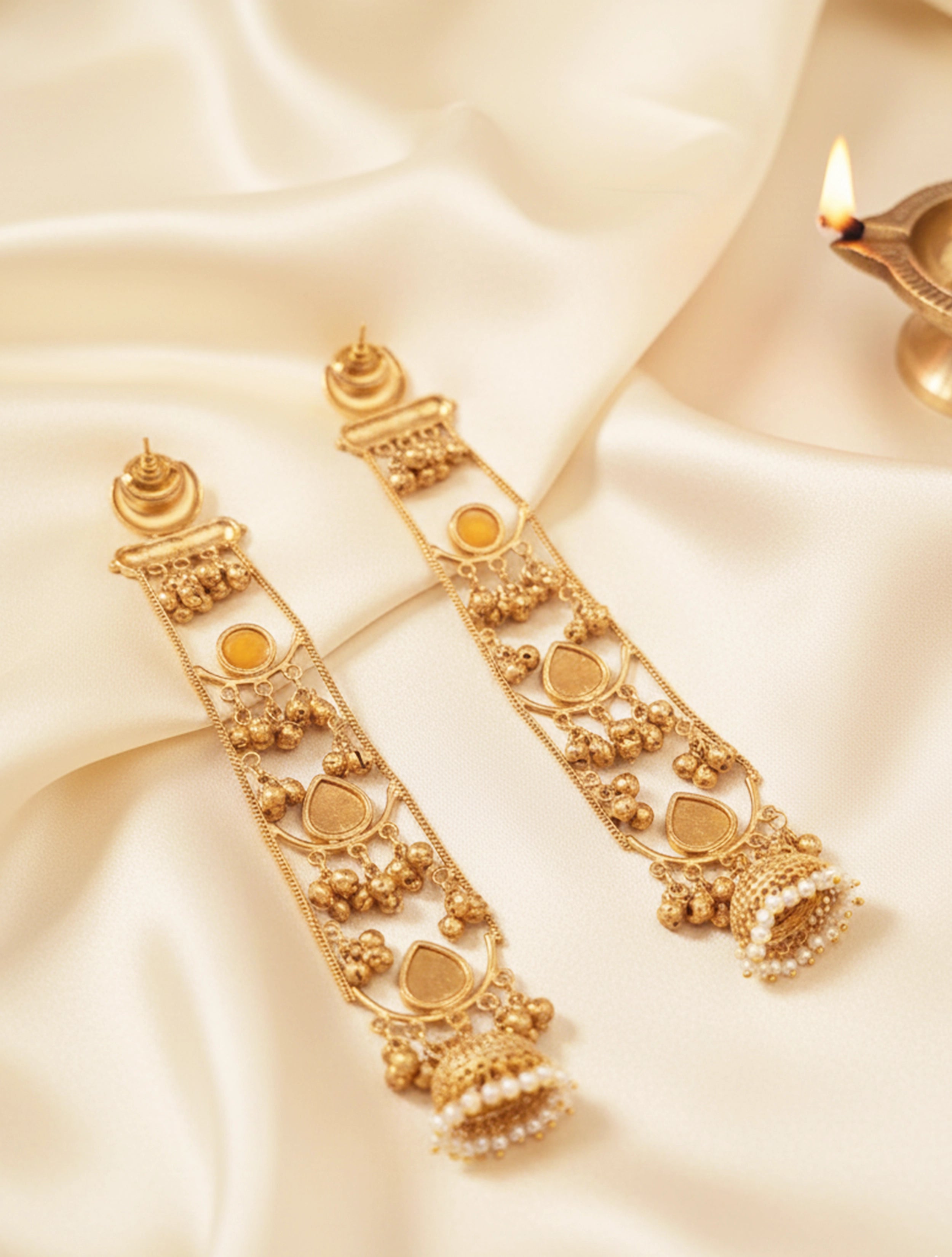 trueBrowns Kashmiri Yellow Statement Kundan Drop Earrings