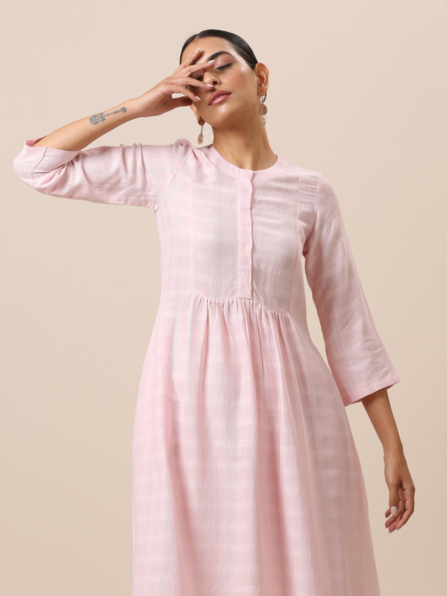 Cotton Rose Pink Flared Kurta Pant Set - trueBrowns
