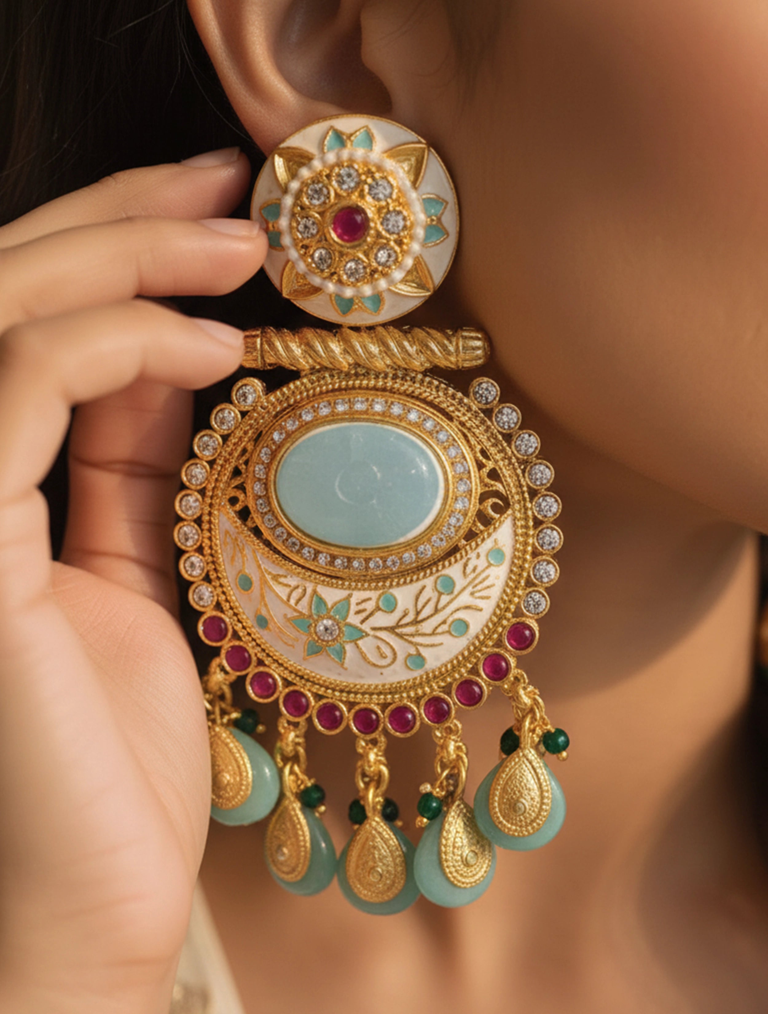 trueBrowns Blue Golden Earrings