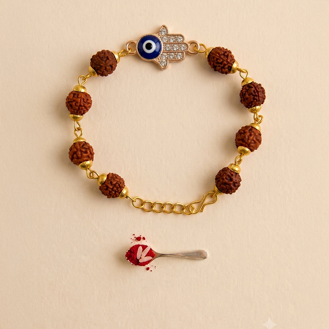 trueBrowns Gold Tone Evil Eye Couple Bracelet Rakhi