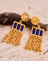 trueBrowns 22K Gold-Plated Blue Long Earrings