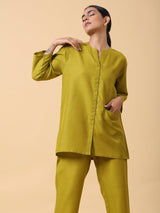 Cotton Linen Lime Green Relaxed Placket Co-Ord Set - trueBrowns