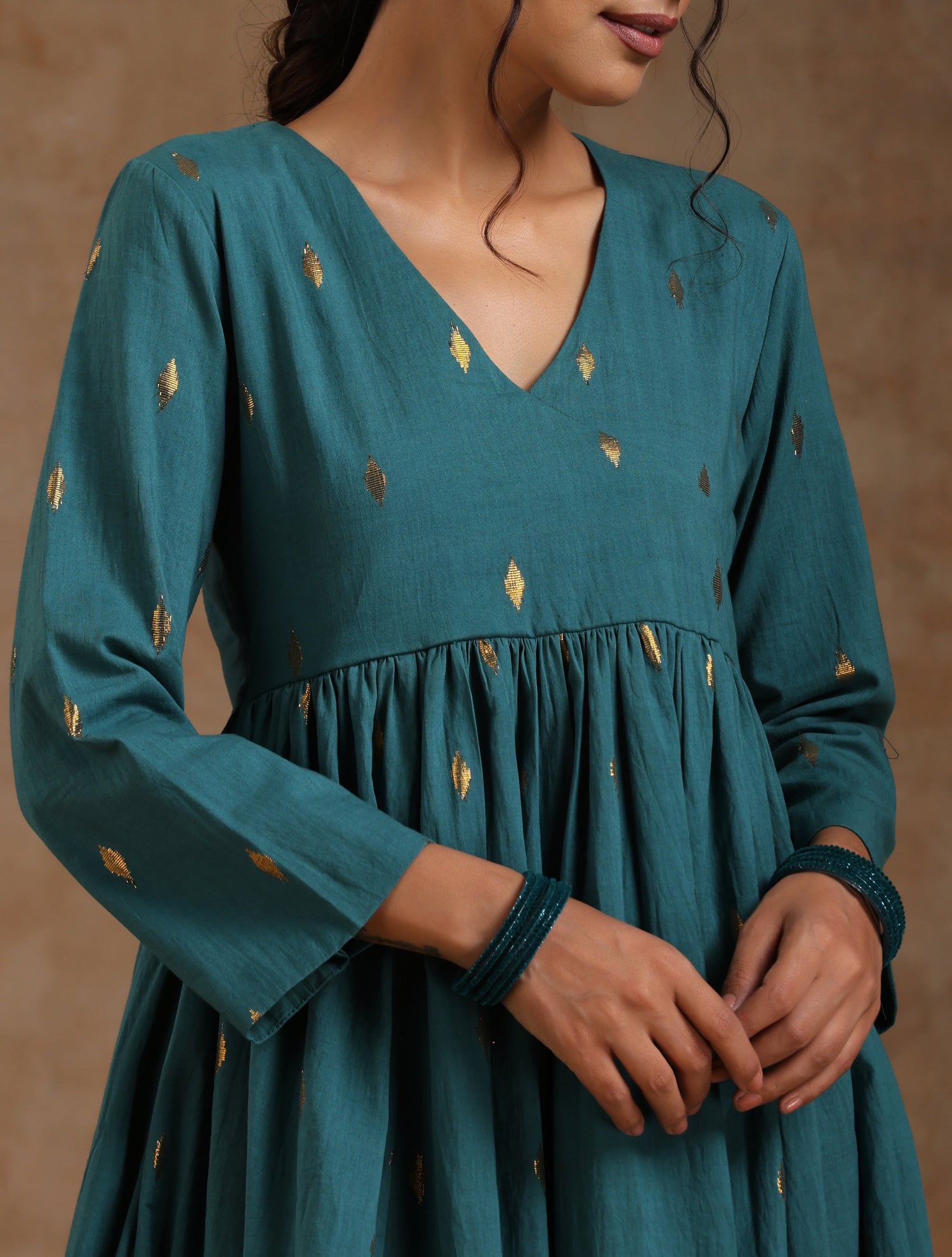 Deep Sea Gold Cotton Kalidar Kurta Set