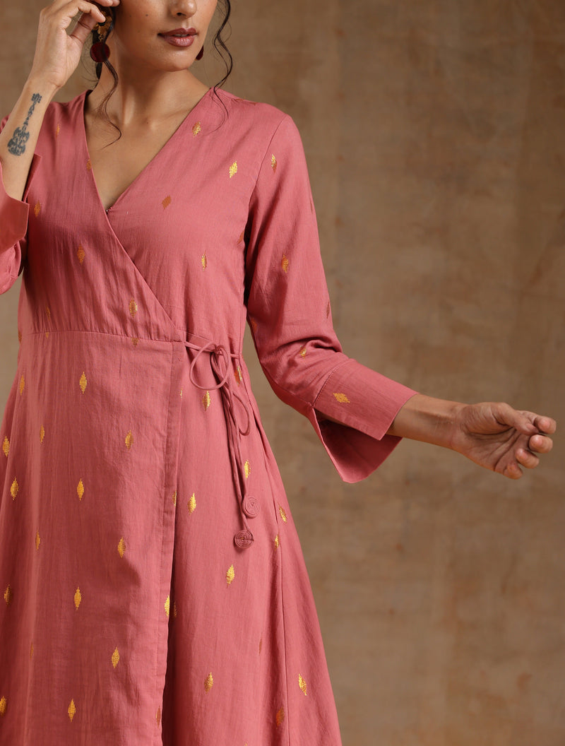 Blush Gold Cotton Angrakha Kurta Set