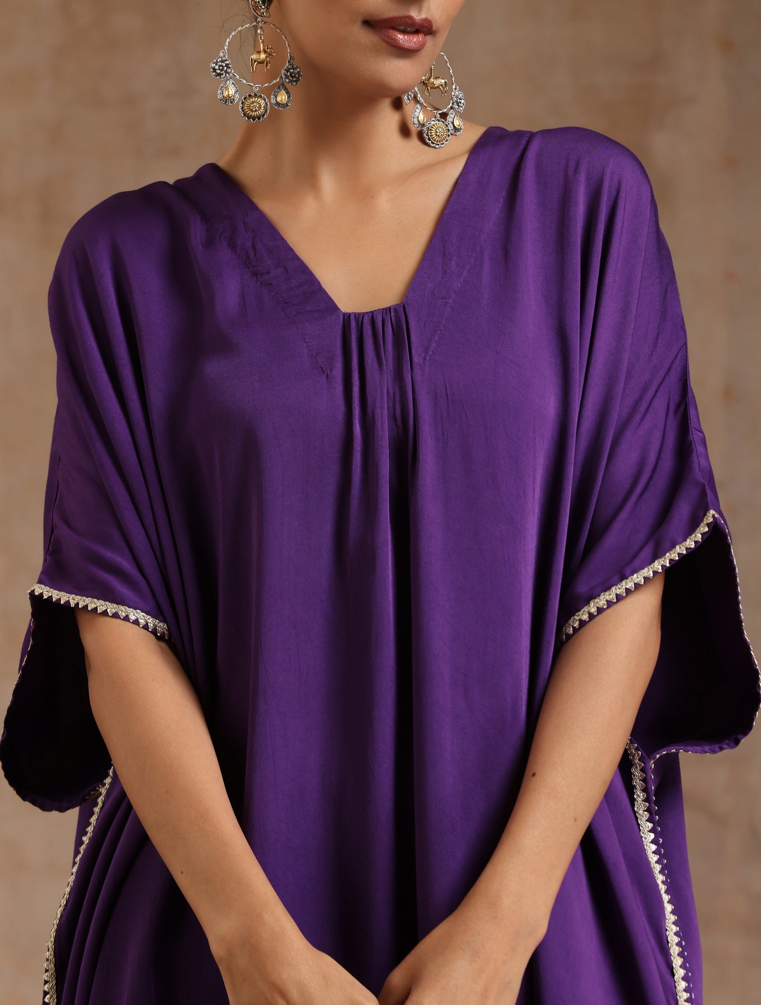 Violet Modal Satin Kaftan Kurta Set