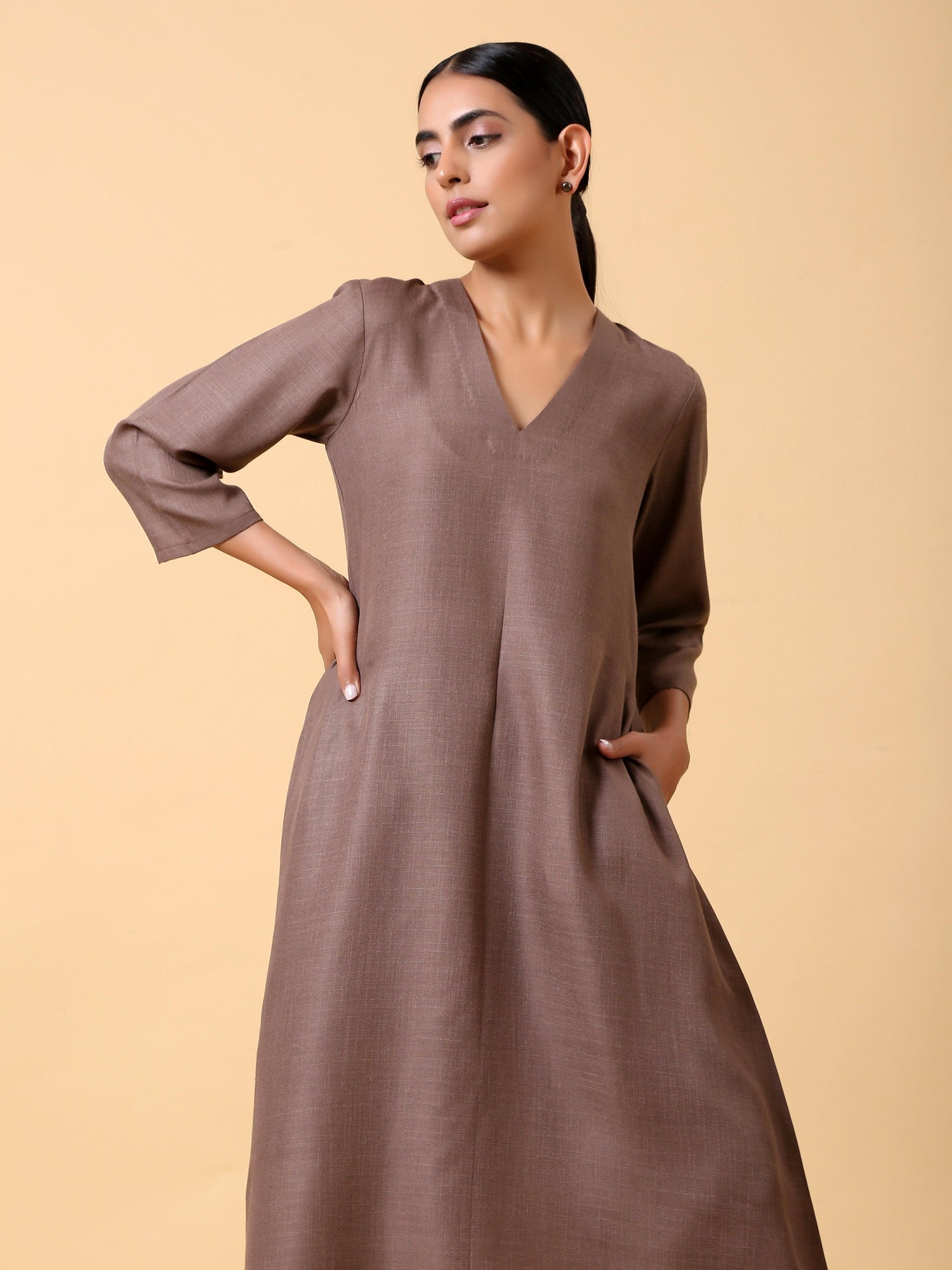 Cotton Linen Burnt Brown Kurta Pant Set - trueBrowns