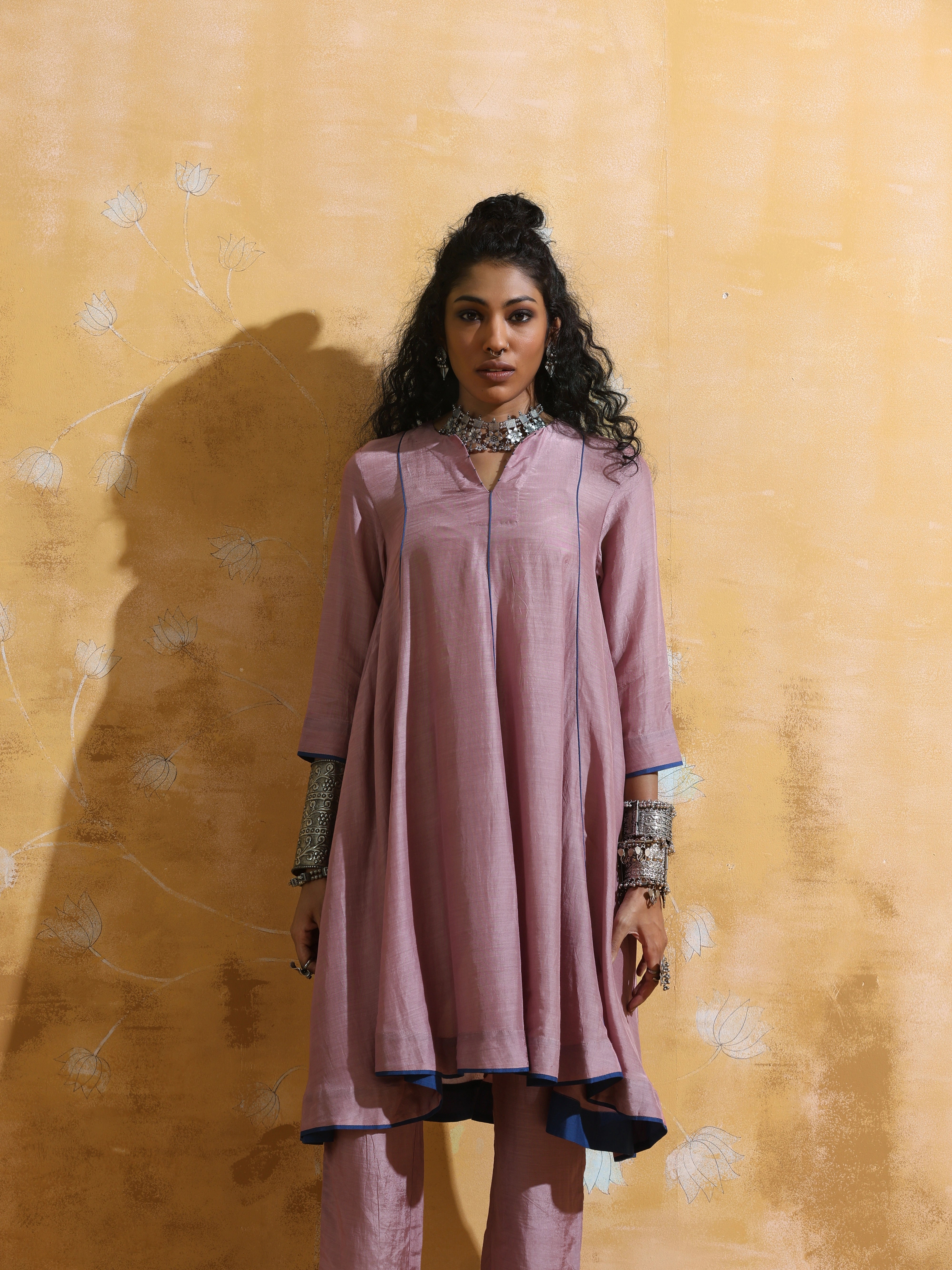 trueBrowns Lilac Muslin Silk Flared Kurta Co-ord Set