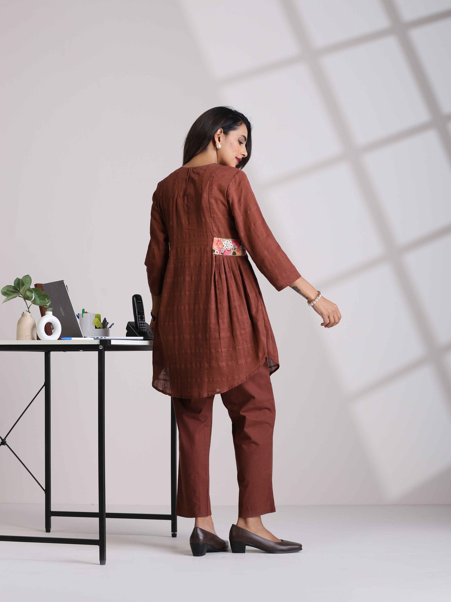 trueBrowns Brown Cotton Dobby Co-ord set