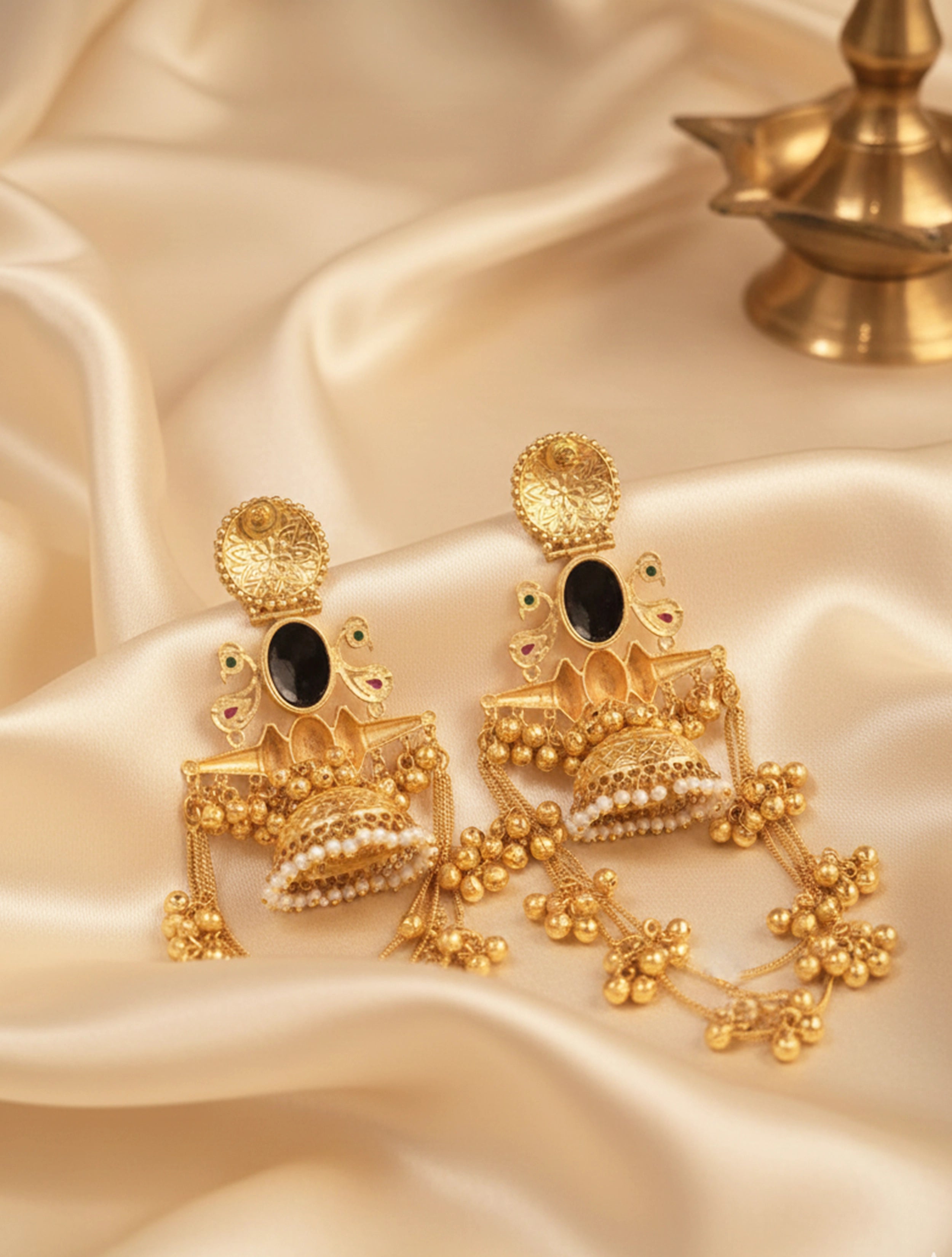 trueBrowns Kashmiri Navy Jhumka Drop Earrings