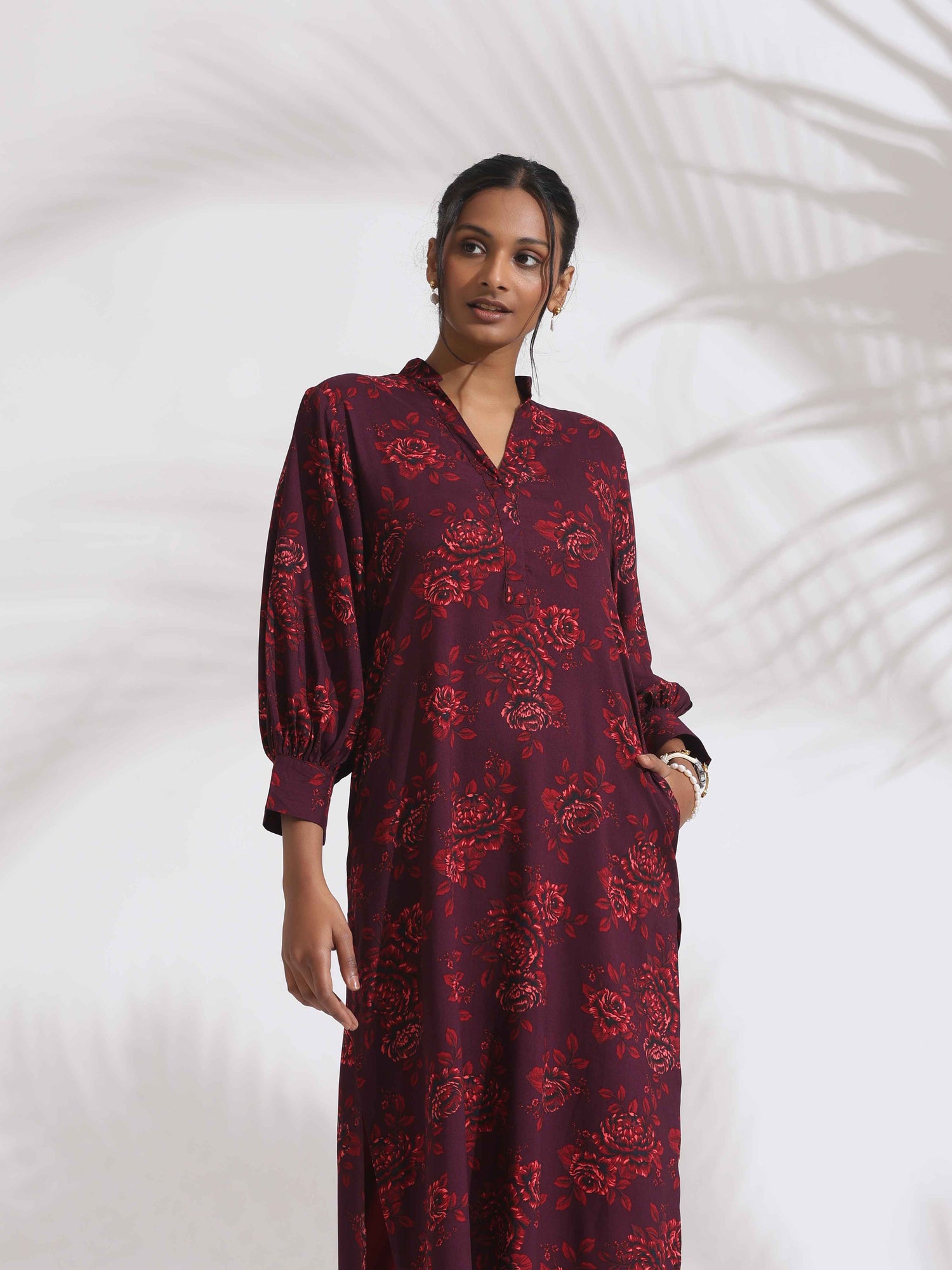 trueBrowns Purple Floral Print Kurta Set