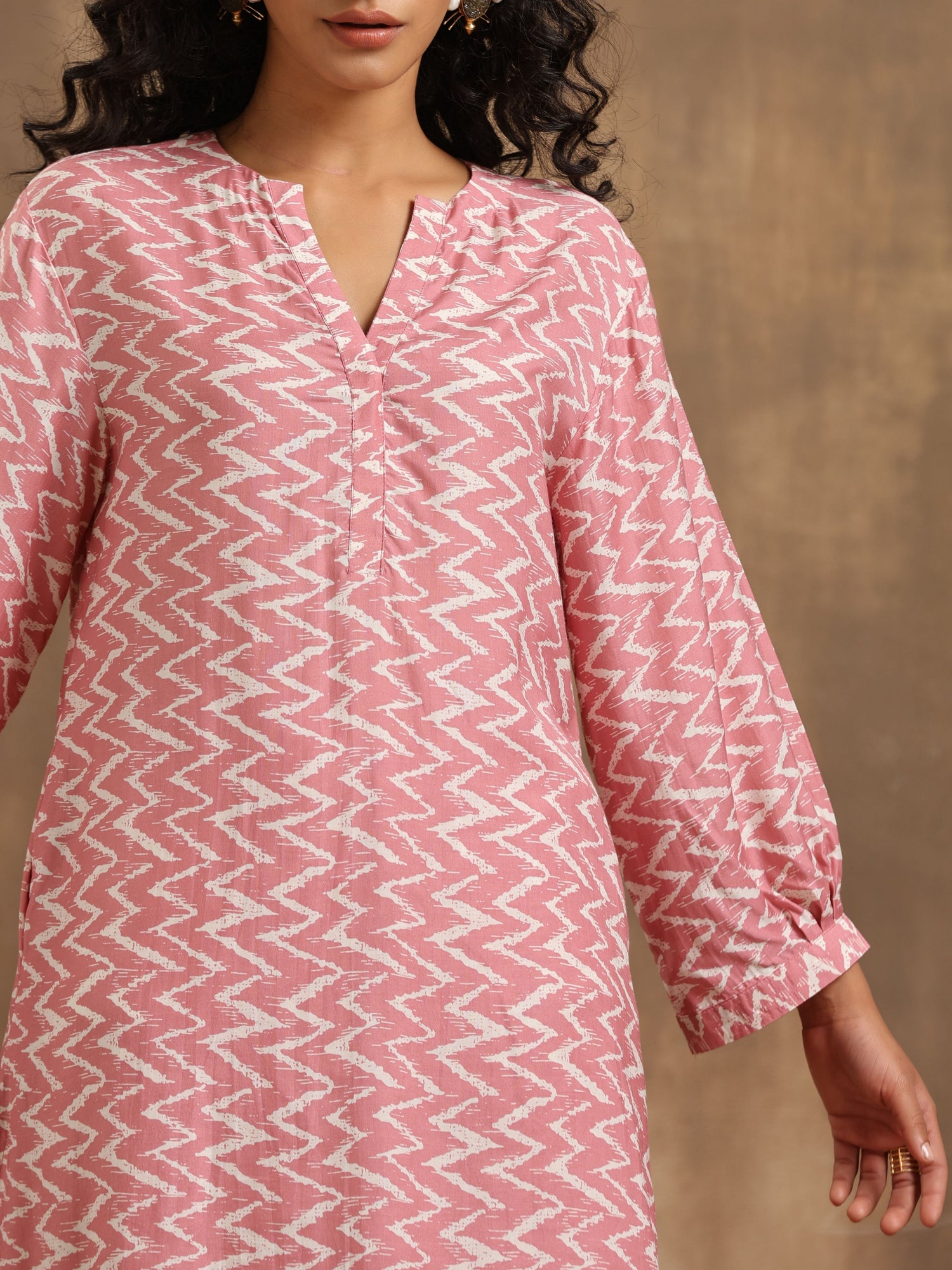 Light Mauve Zig-Zag Printed Silk Co-Ord Set