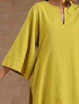 Lime Gold Cotton Relax High Slit Kurta Set
