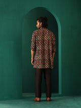 trueBrowns Men Black Ikat Muslin Silk Printed Co-ord Set