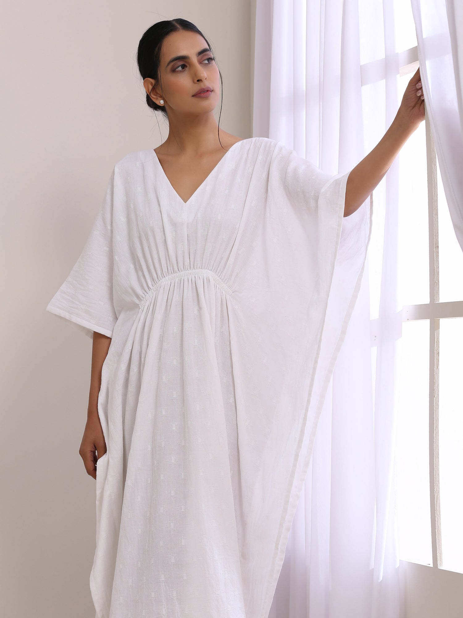 White Dobby Kaftan Dress