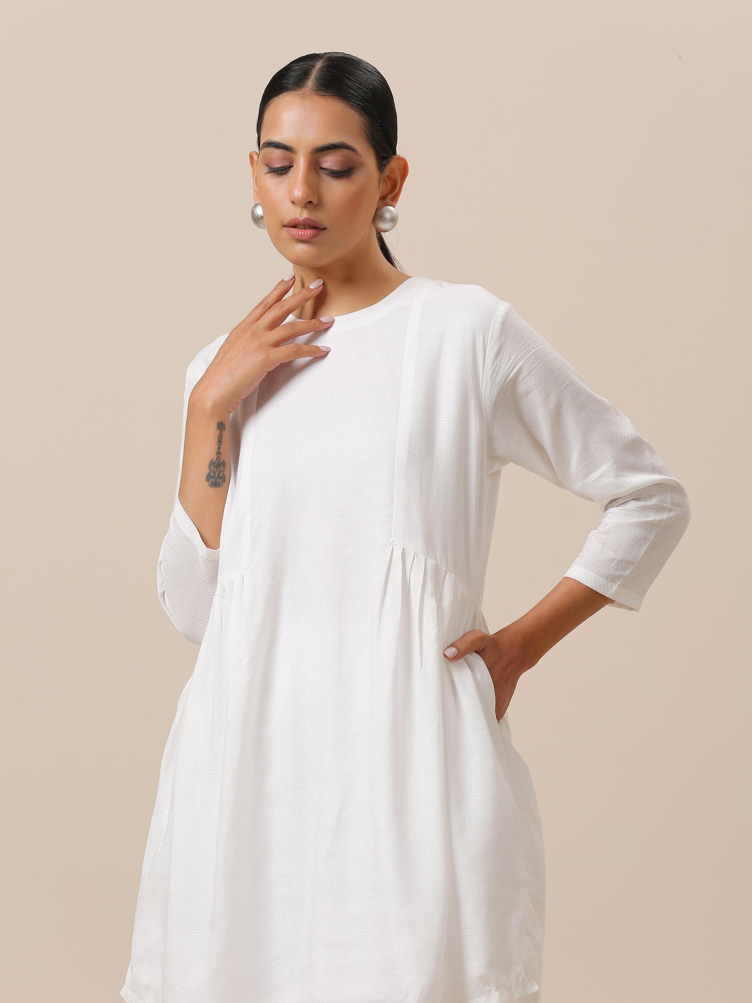Cotton White Gathers Co-Ord Set - trueBrowns