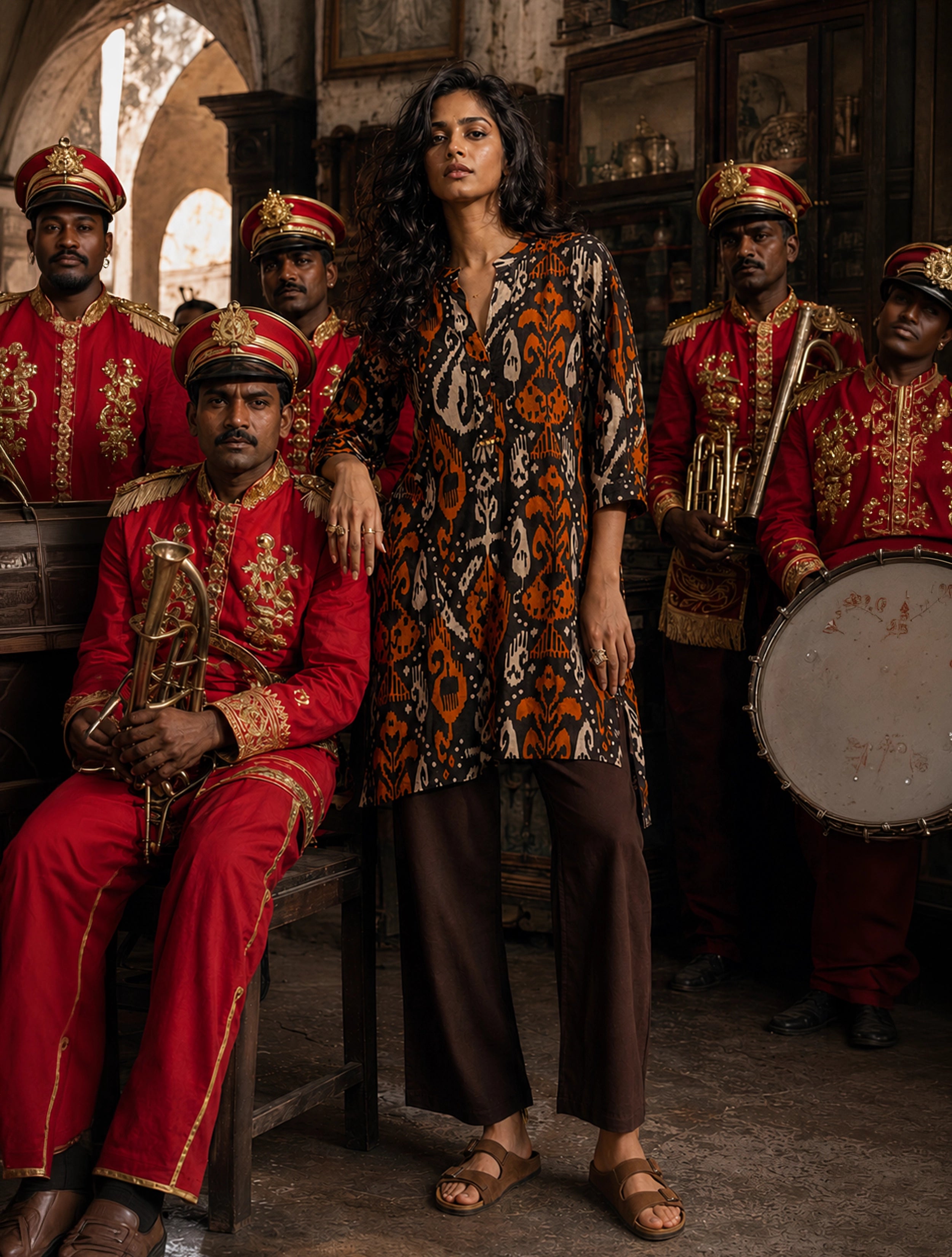 trueBrowns Cola Orange Ikat Print Cotton Co-Ord Set
