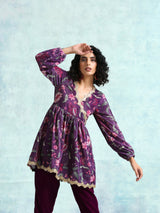 Wine Printed Velvet Lace Co-Ord Set