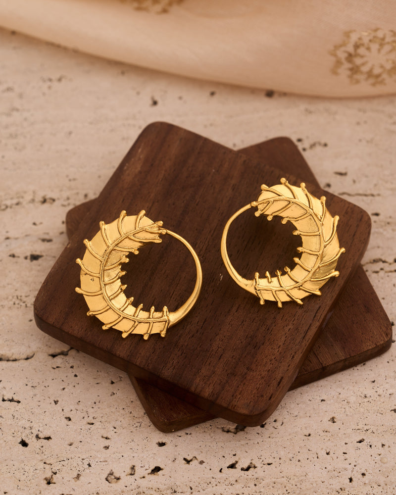 trueBrowns 22K Gold-Plated Circular 3D Leaf Earrings