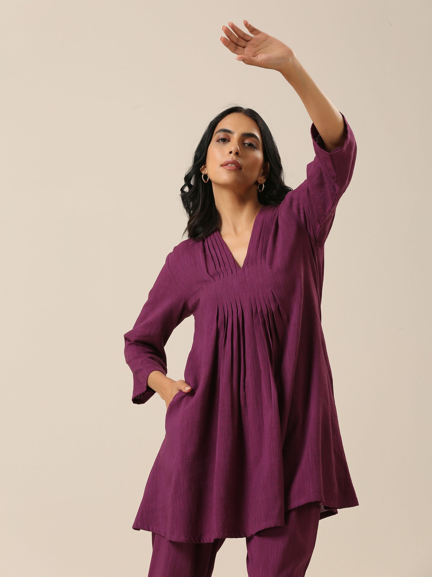 Plum Purple Slub Texture Pleated Co-Ord Set – trueBrowns