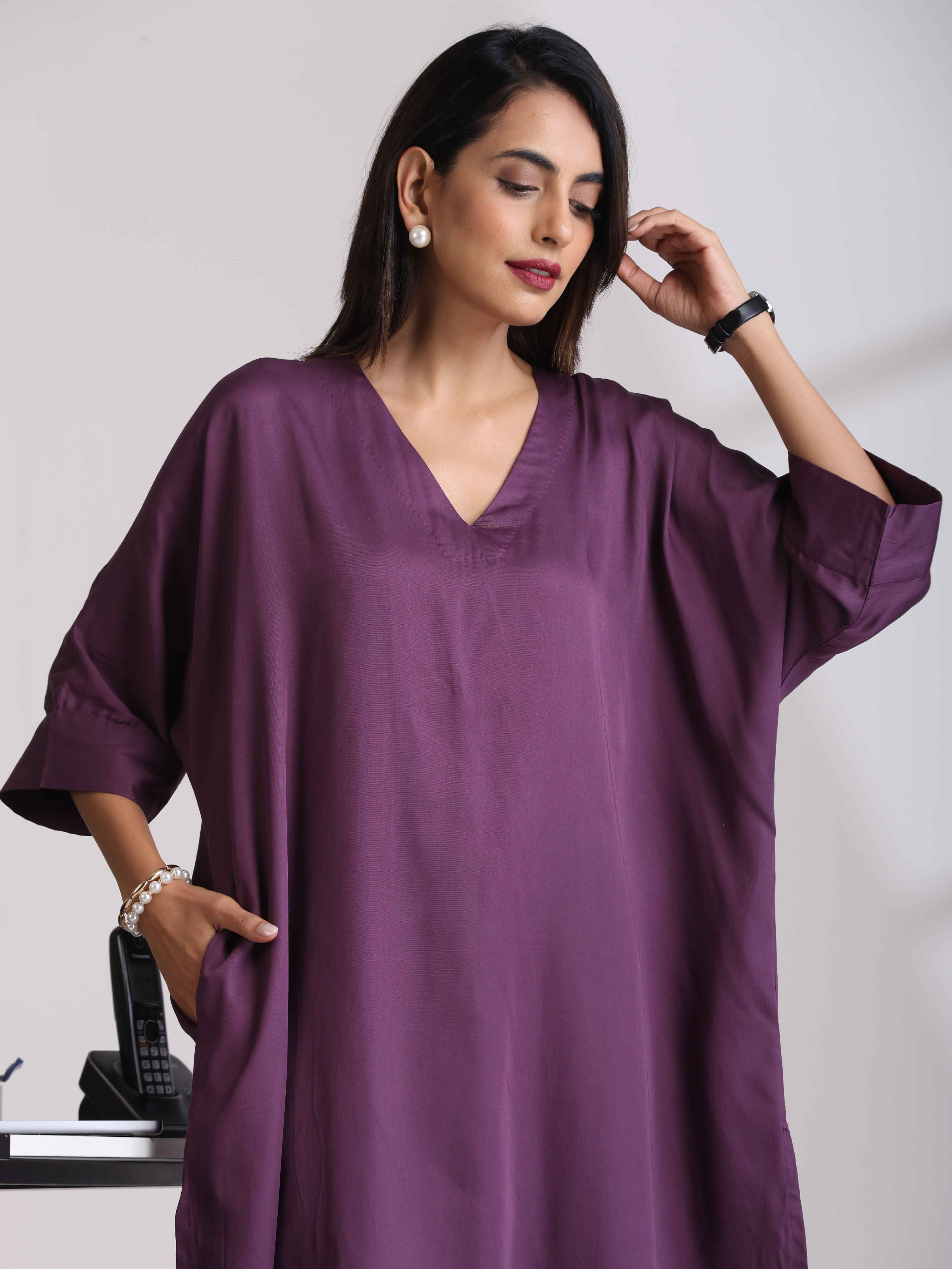 trueBrowns Purple Modal Kimono Kurta Set