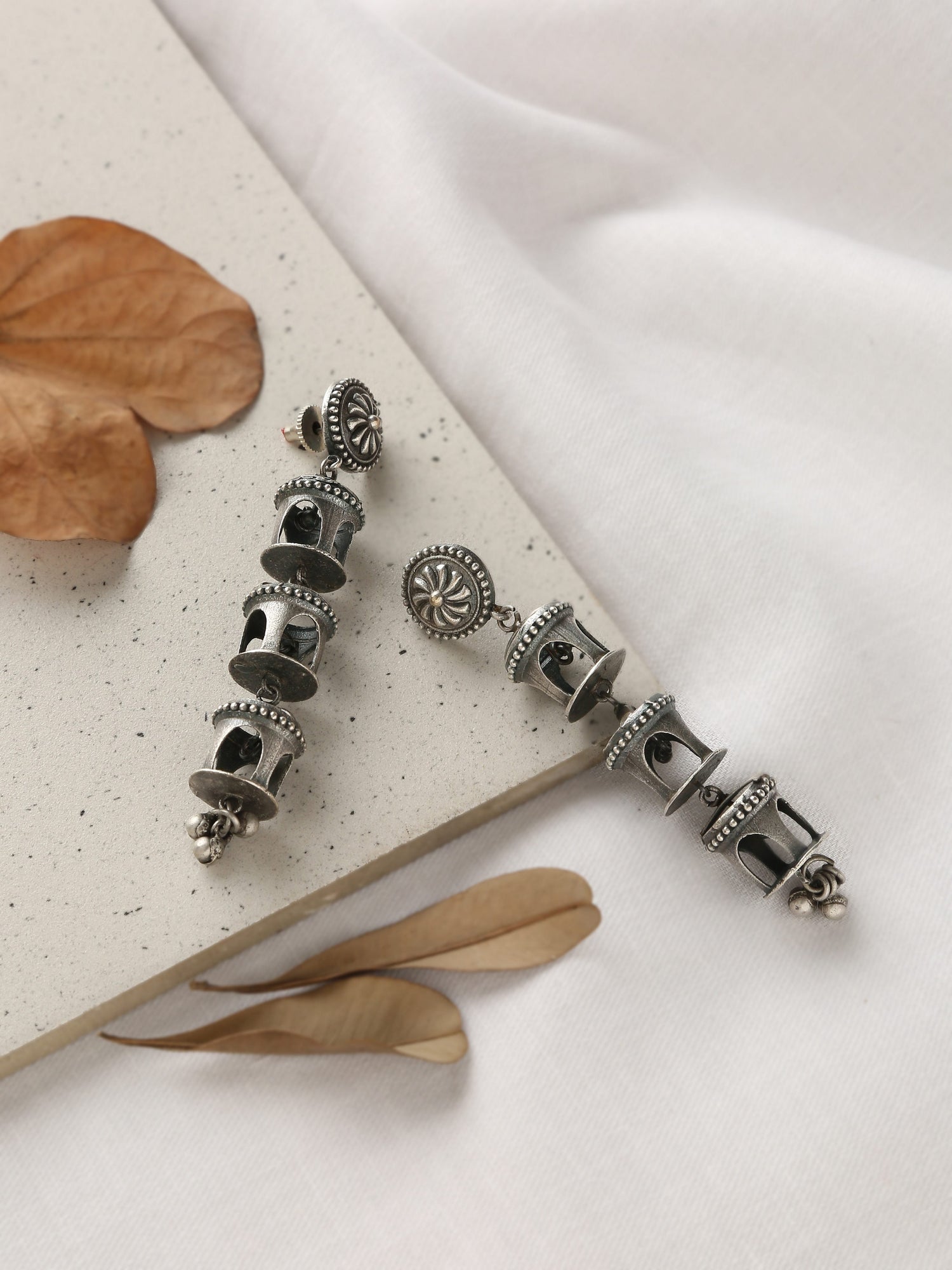 Silver-Plated Long Drop Minar Earrings