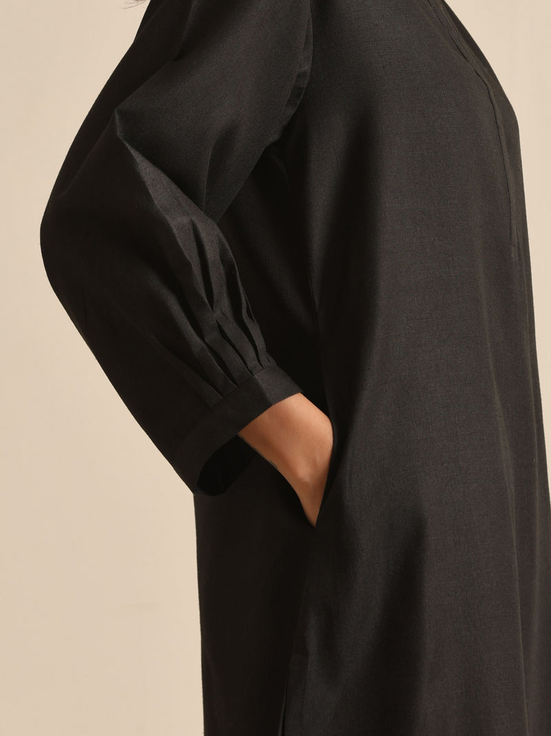 Black Slub Relaxed Placket Co-Ord Set