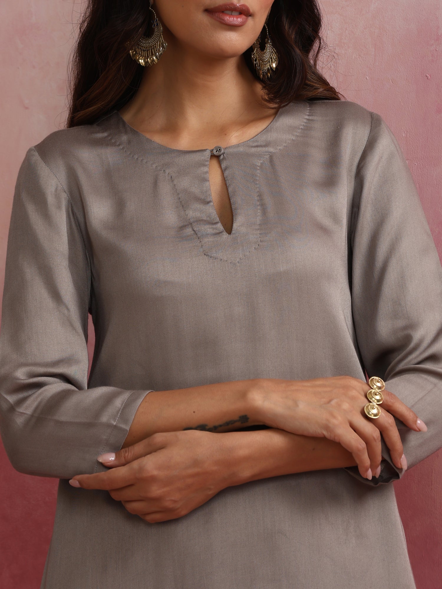 trueBrowns Grey High low Kurta Set