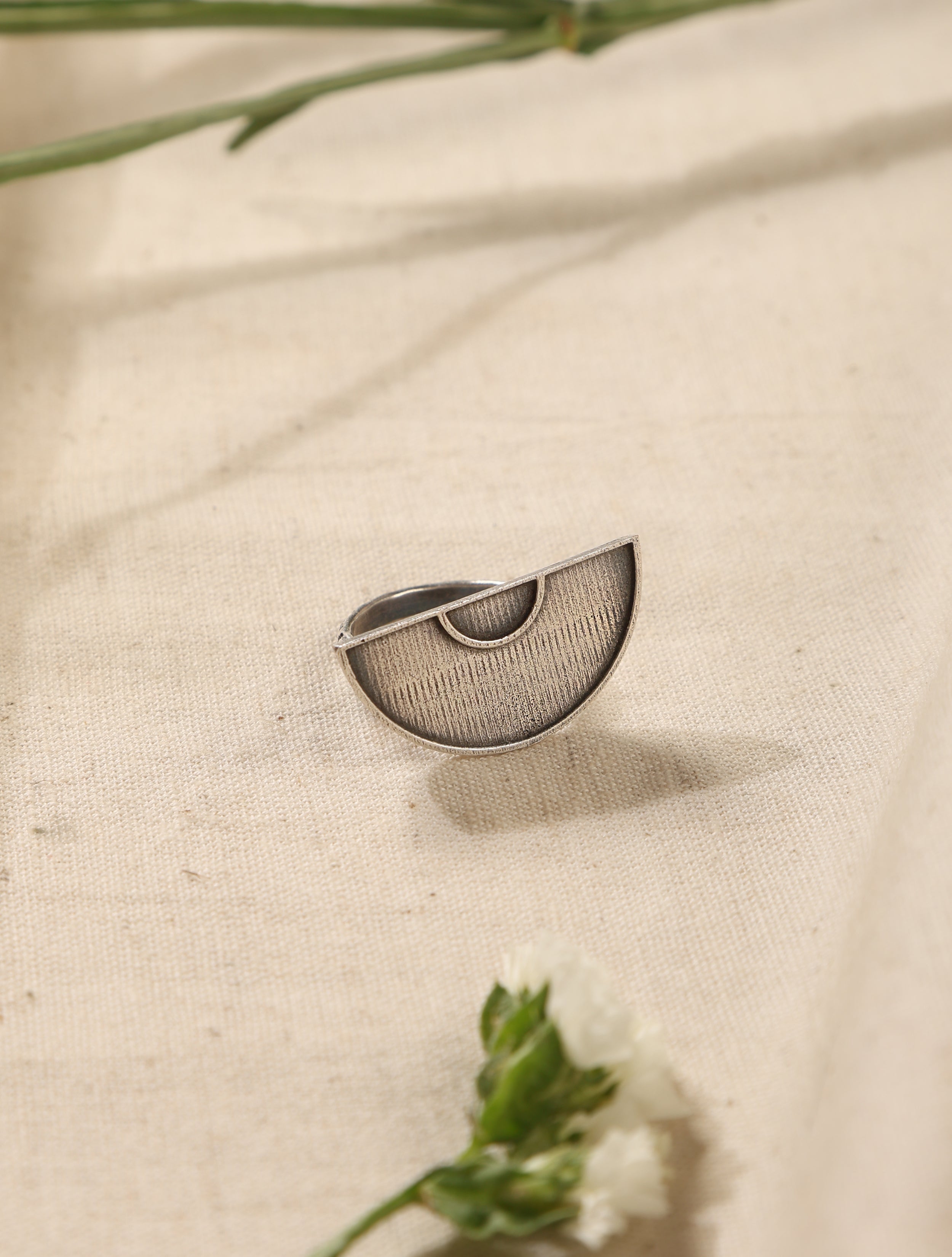trueBrowns Silver Half Circular Ring