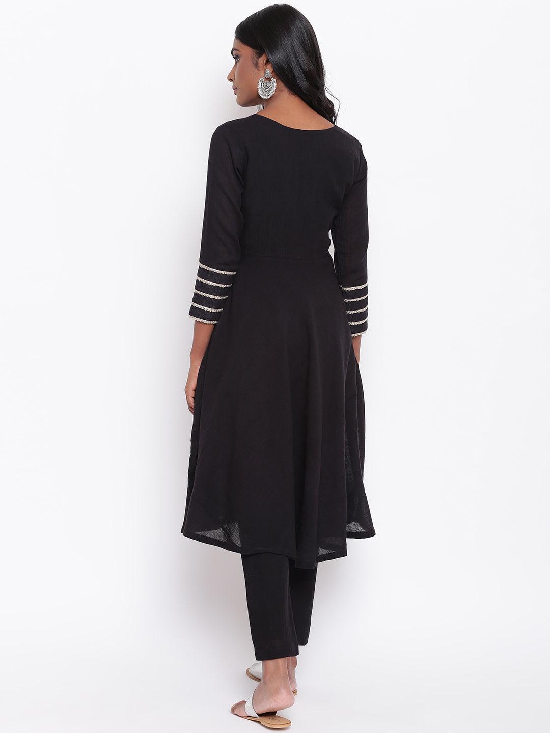 Pure Cotton Black Gota Sleeve Kurta Set - trueBrowns