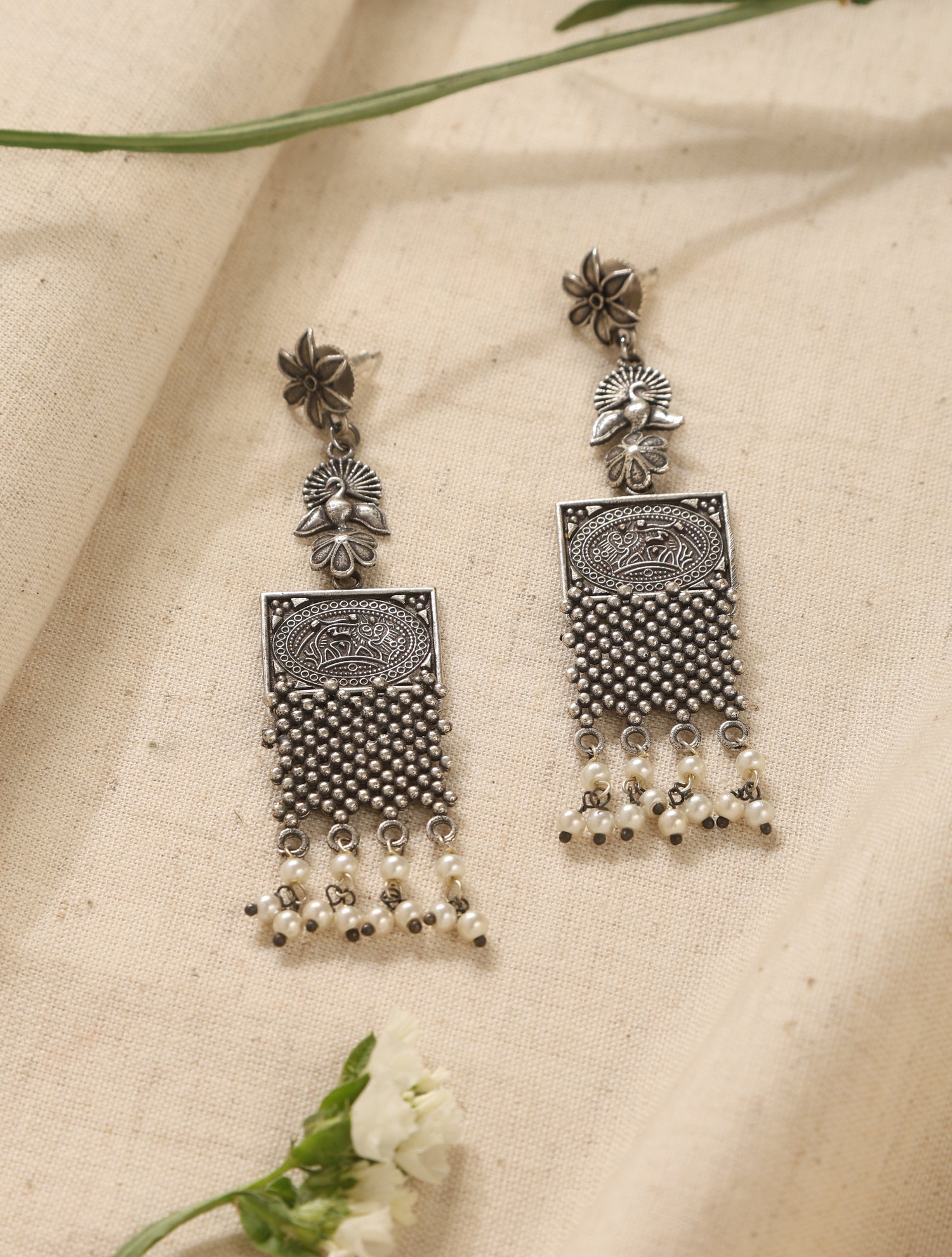 trueBrowns Silver Peacock Earrings